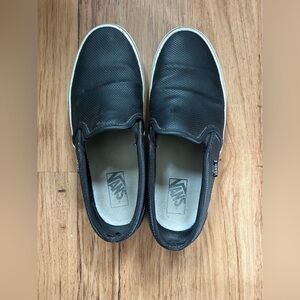 Vans Black Learher Slip-On Sneakers